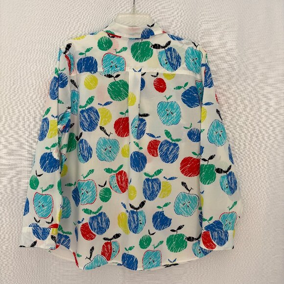 TALBOTS Multi-Color Apple Print Roll Tab Sleeve Shirt - Picture 2 of 5